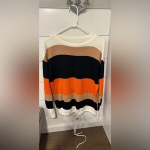 Striped Sweater in Black, Orange, and Tan